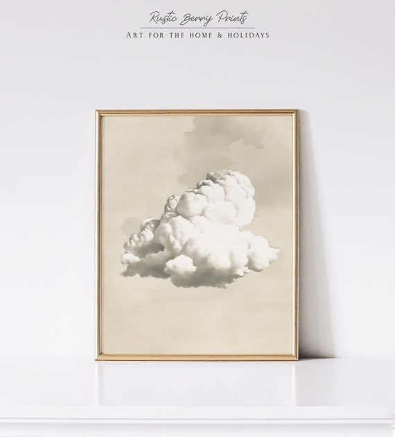 Antique White Cloud Art Print Wall Art Cottagecore Academia Minimalist Decor Vintage Aesthetic Instant