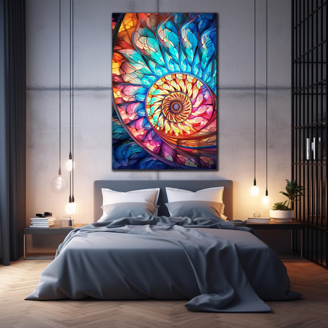 Nautilus Shell Stained Glass Art Turquoise Pink Spiral Ocean Poster - Image 2