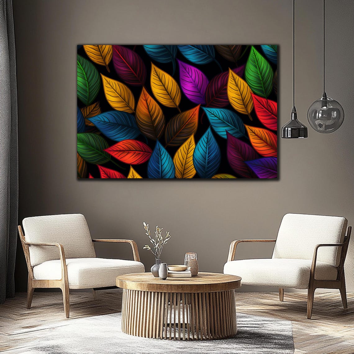 Colorful Fall Leaves Pattern Black Background Vivid Botanical Print - Image 4