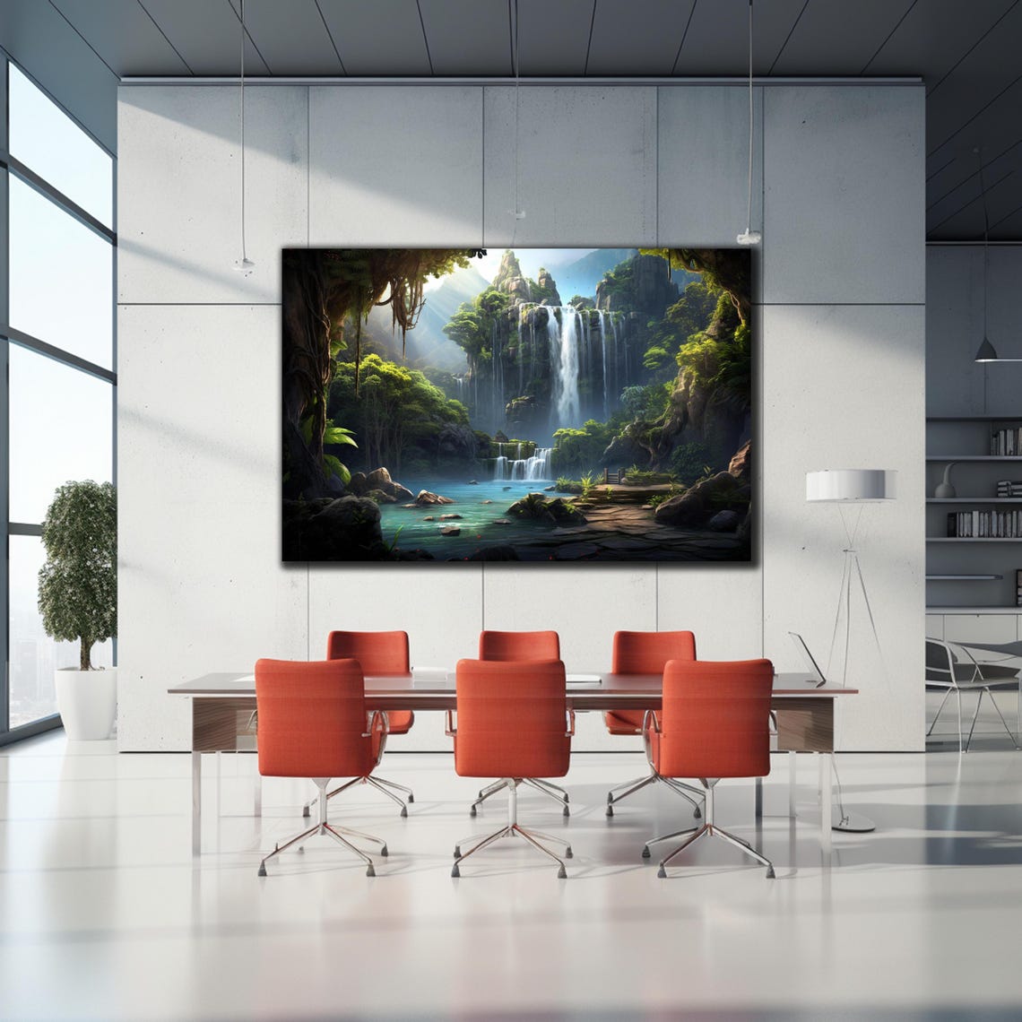 Jungle Waterfall Gorge Sunbeams Emerald Pool Tropical Oasis Poster - Image 2