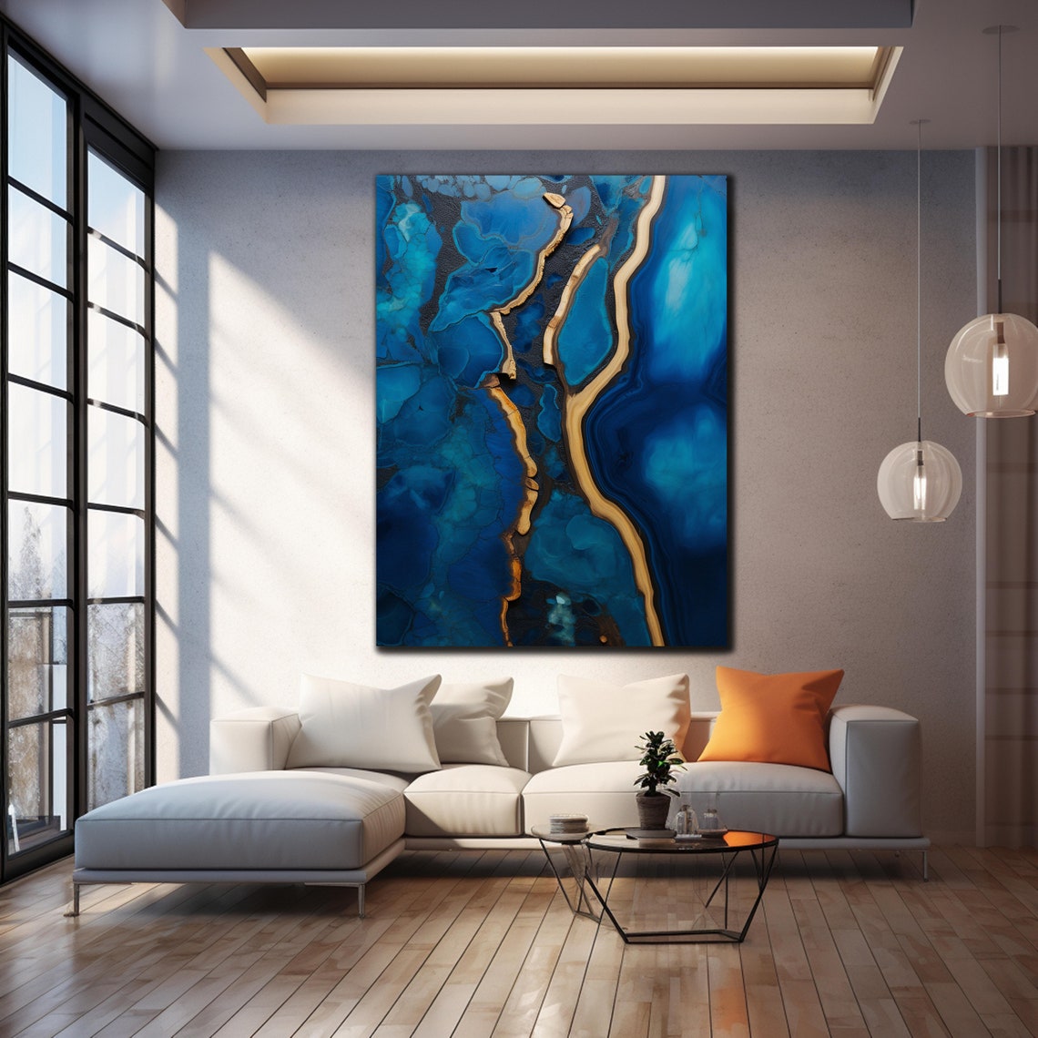 Blue and Gold Epoxy Resin River Art Luxury Abstract Wall Decor Poster - Image 4