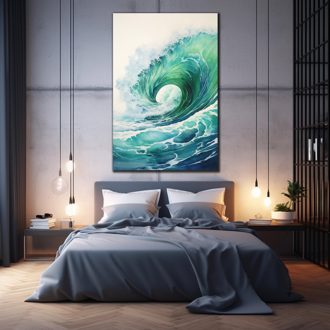 Emerald Wave Spiral Watercolor Curl White Background Art Wall Poster - Image 3