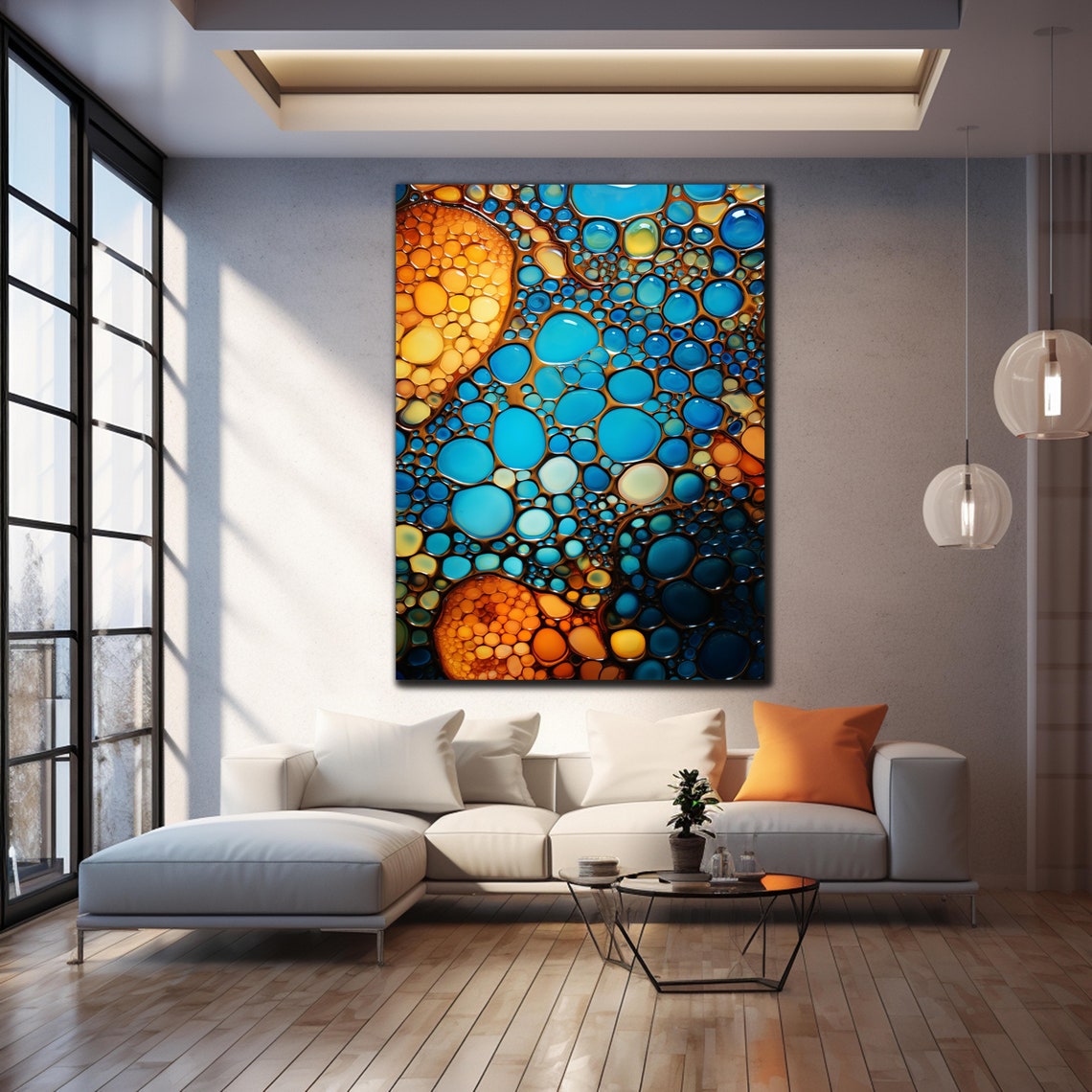 Turquoise Amber Bubble Abstract Fluid Droplet Art Wall Poster - Image 4