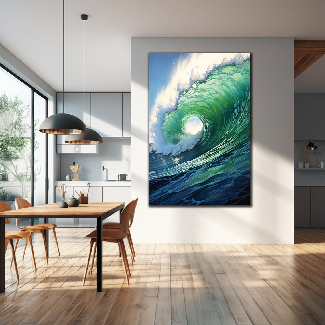 Emerald Green Ocean Wave Barrel Sun Through Tube Surf Painting Poster - Image 3