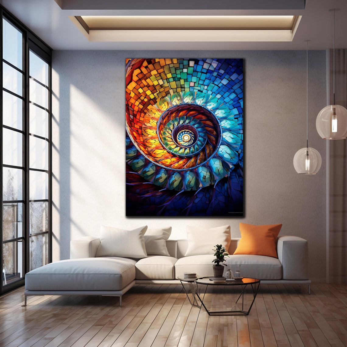 Spiral Staircase Mosaic Tile Art Blue Orange Geometric Wall Poster - Image 4