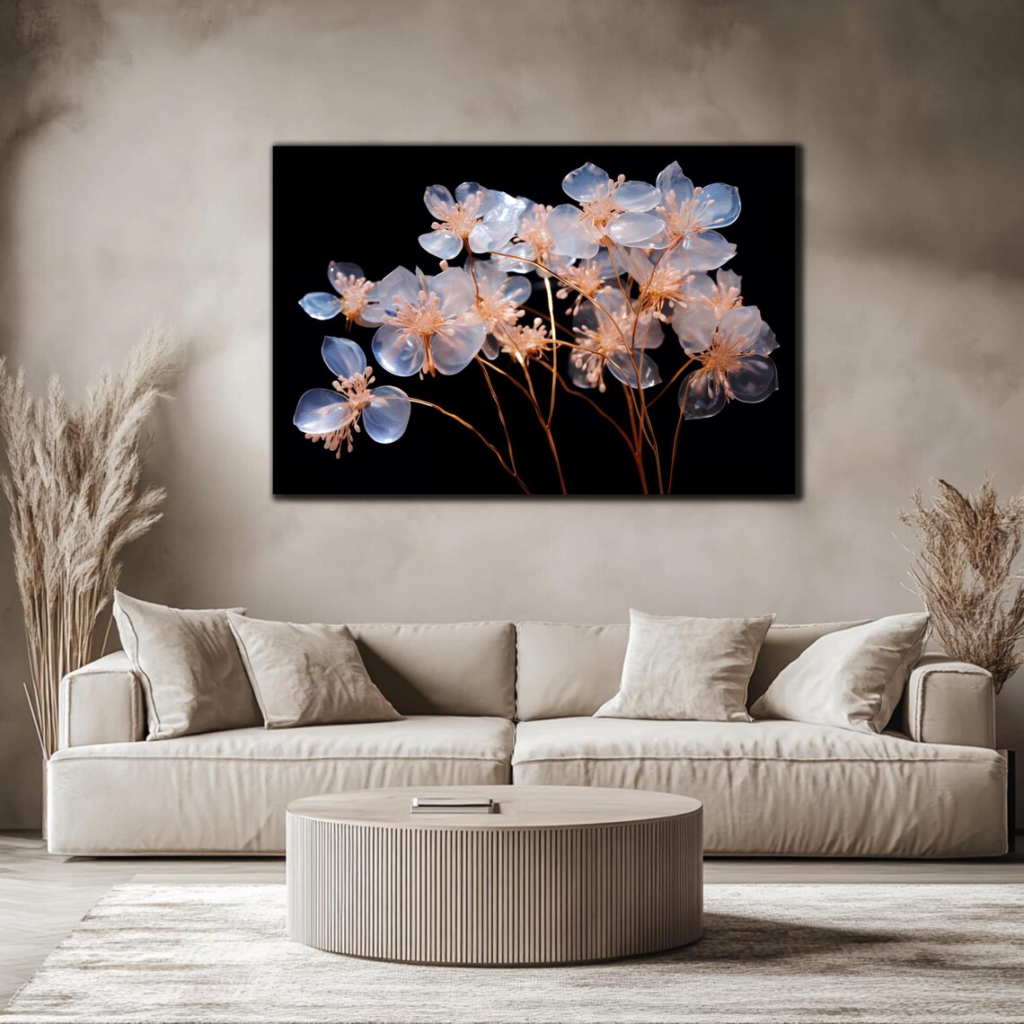 Translucent Crystal Cherry Blossoms Glass Flowers Black Wall Art - Image 4