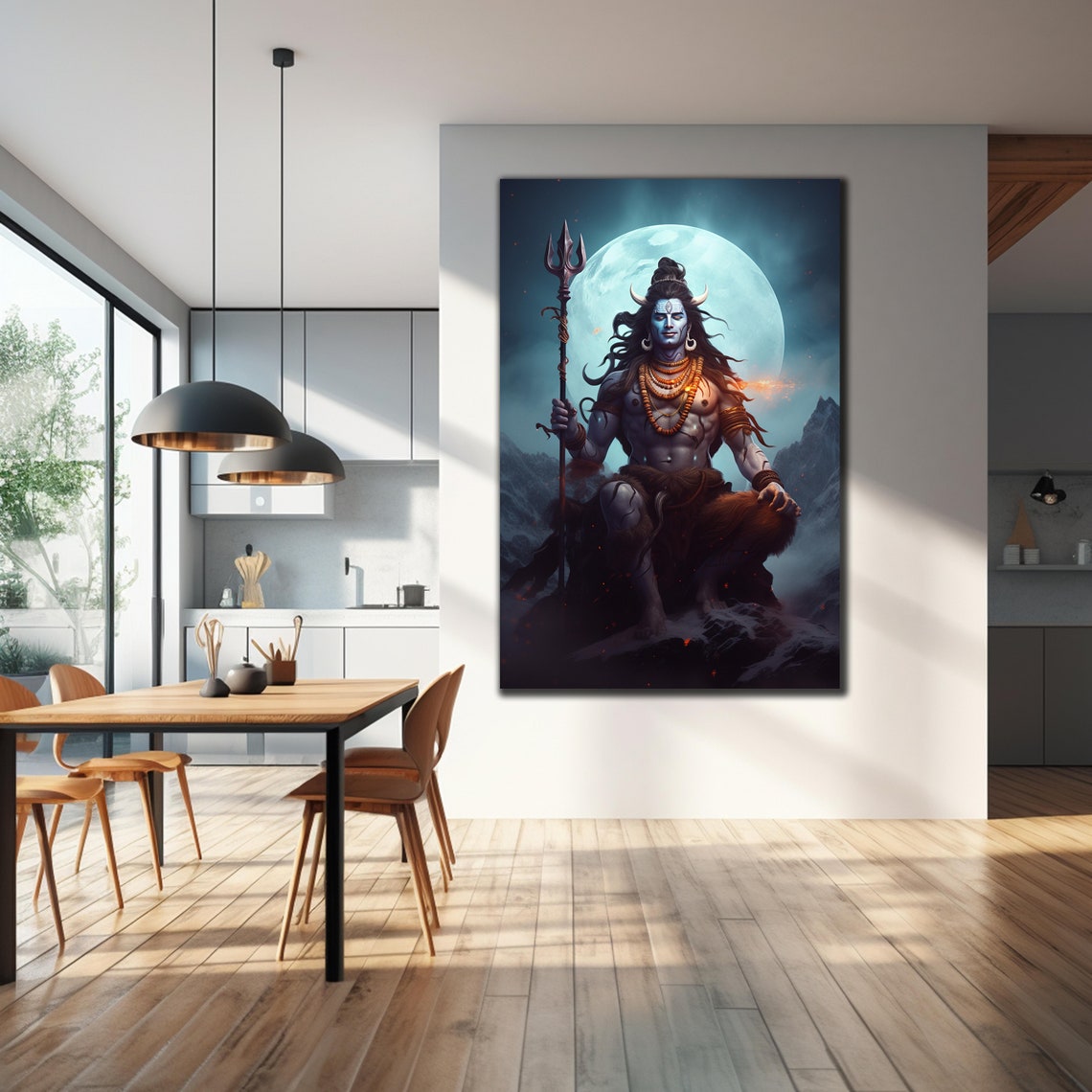 Lord Shiva Trident Full Moon Mountain Night Hindu God Wall Art Poster - Image 4