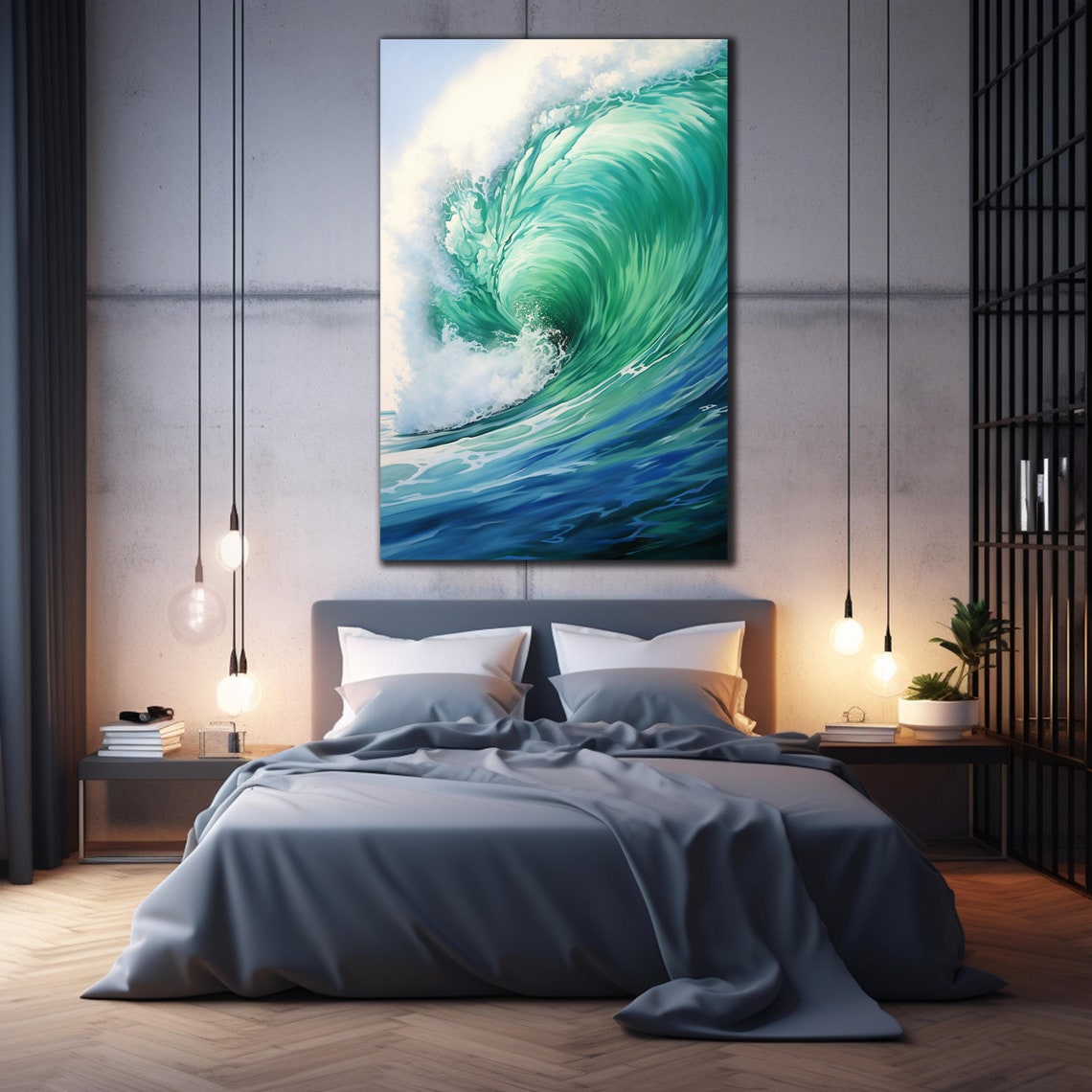 Turquoise Ocean Wave Barrel Painted Surf Art Coastal Wall Poster - Image 2