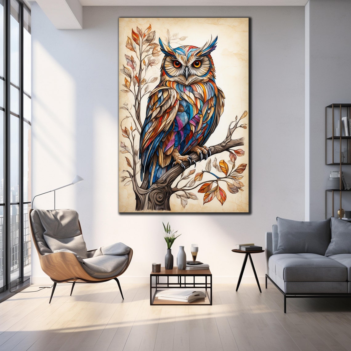 Colorful Owl Glass Wall Art Tempered Glass Art Decor Wall Art Decor Cute Owl Glass Art Glass Printing Wall Art Owl Glass Painting - Image 3