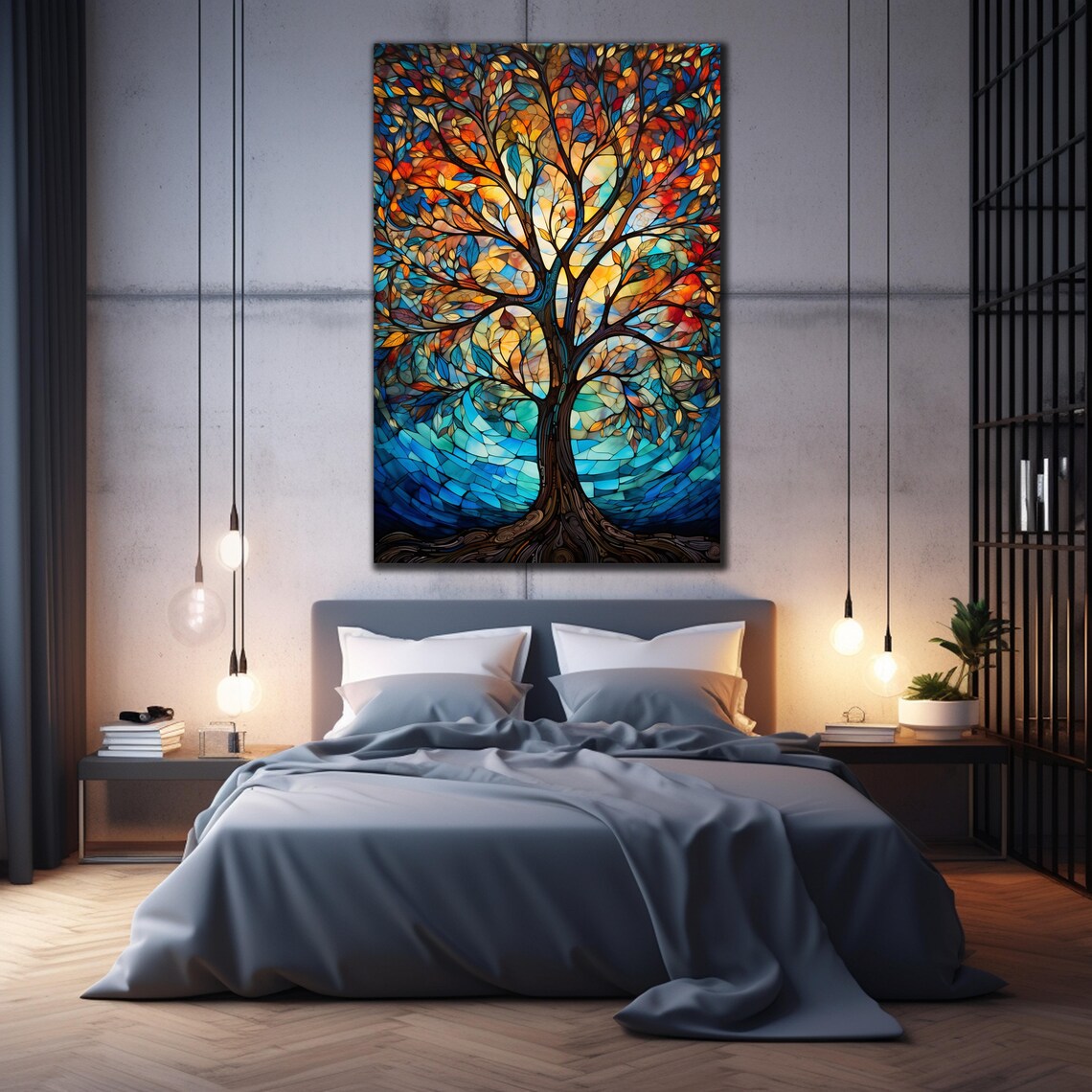 Tree of Life Stained Glass Mosaic Autumn Colors Warm Nature Art Poster - Image 2