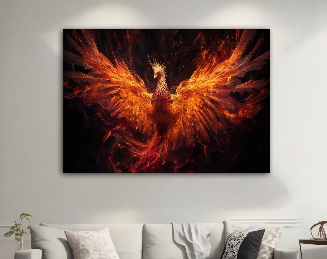 Fiery Phoenix Art Print, Modern Wall Decor