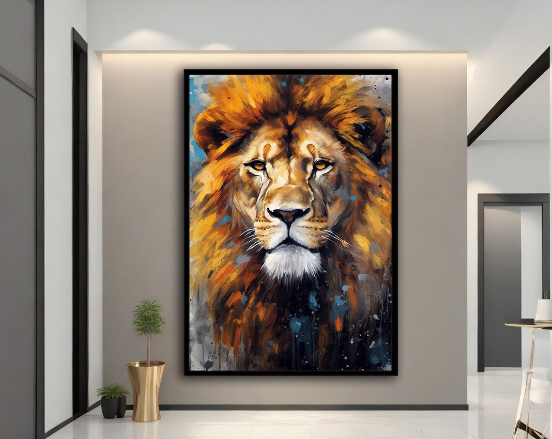 Colorful Lion Head Portrait Abstract Painted Wildlife Wall Art Poster