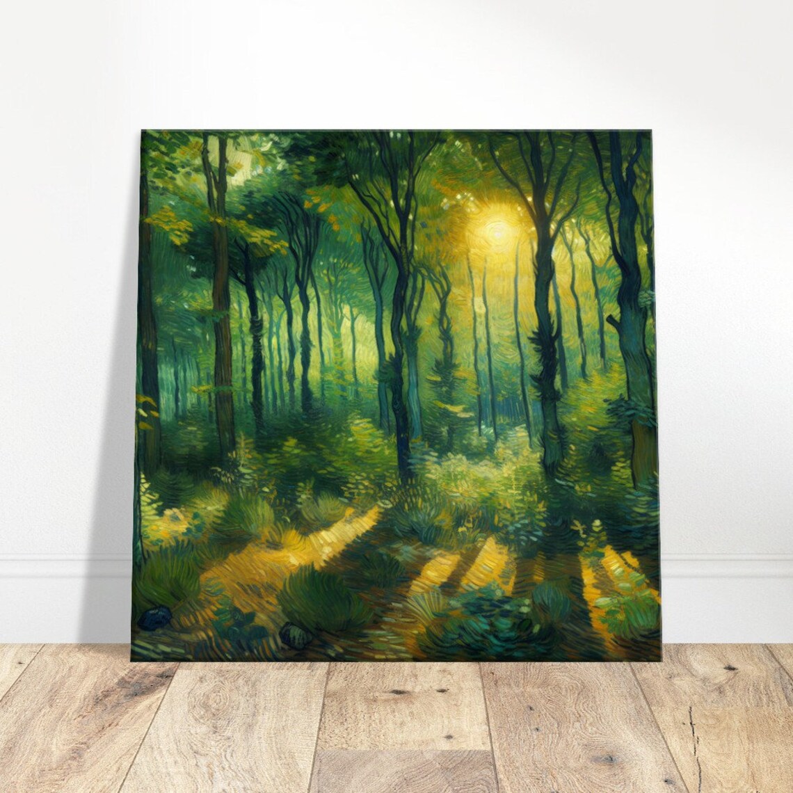 Deep Green Forest Sun Glow Through Tall Trees Oil Painting Poster - Image 3