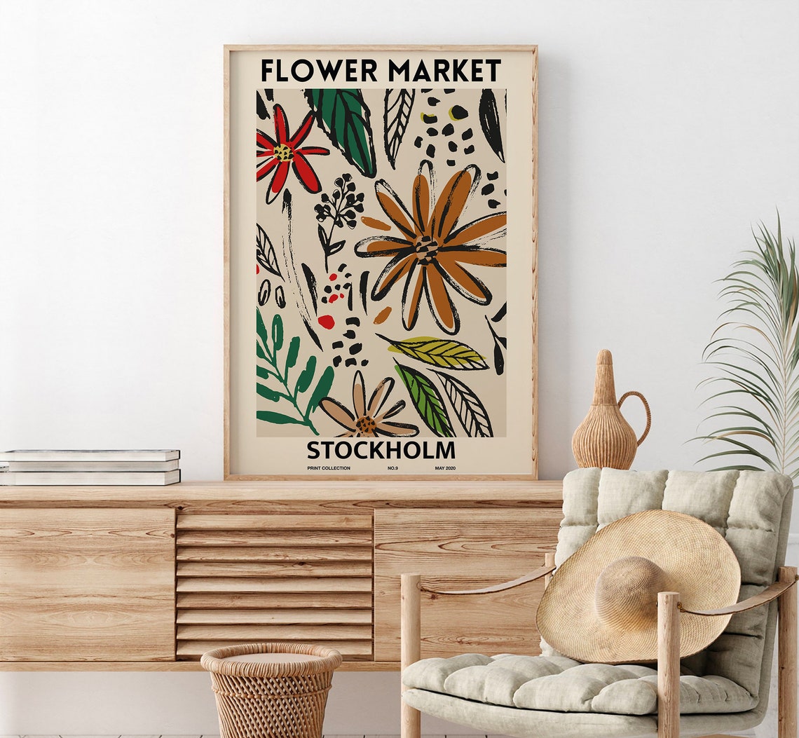 Stockholm Flower Market No 5 Botanical Floral Retro Wall Poster