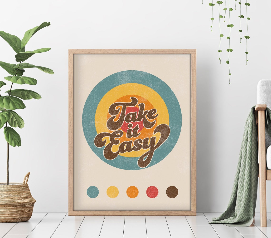 Take It Easy Retro 70s Rainbow Circle Groovy Typography Poster - Image 2