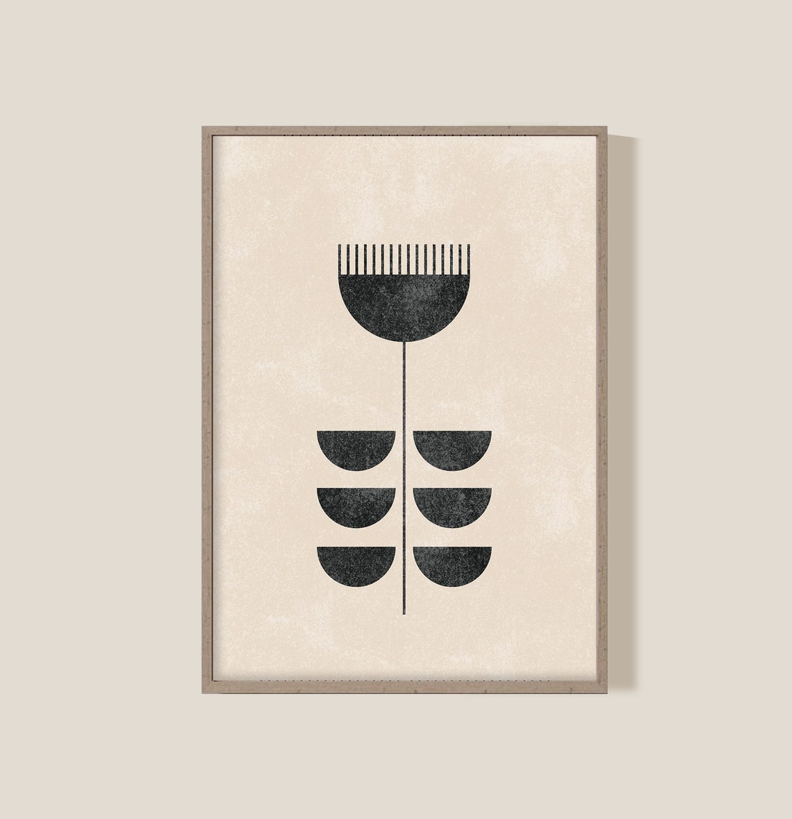Black And Beige Minimalist Botanical Tulip Line Art Wall Art