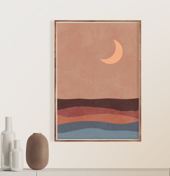 Abstract Moon Wall Art Night Sky Poster Celestial Art Boho Moon Illustration Rust Moon Postercrescent Moon Art Print