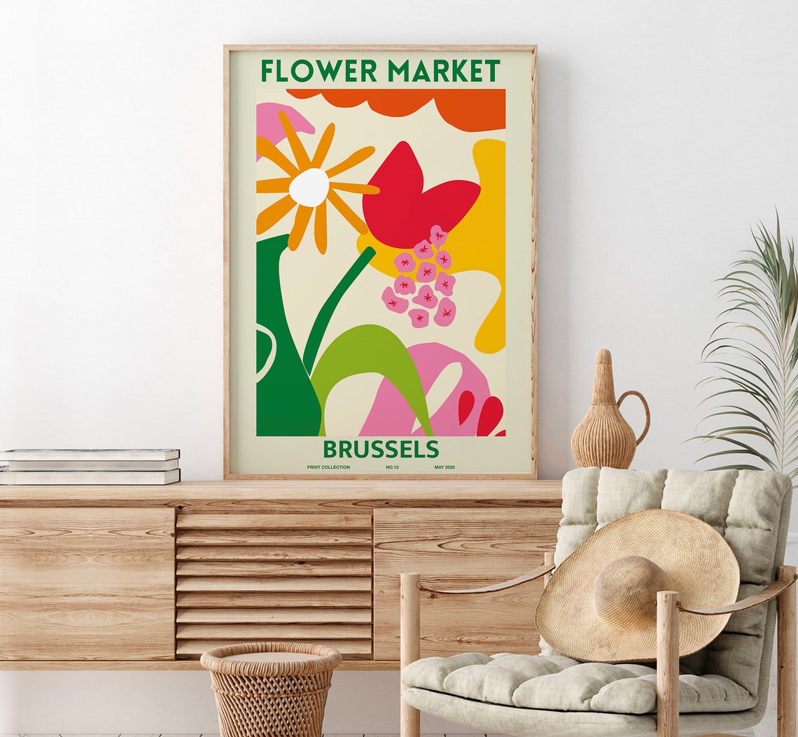 Retro Brussels Flower Market Bold Abstract Colorful Floral Poster