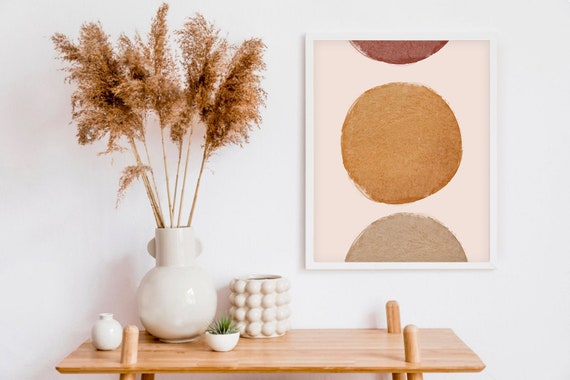 Mid Century Modern Geometric Art Print Neutral Geometric Wall Art Circle Abstract Orange Art