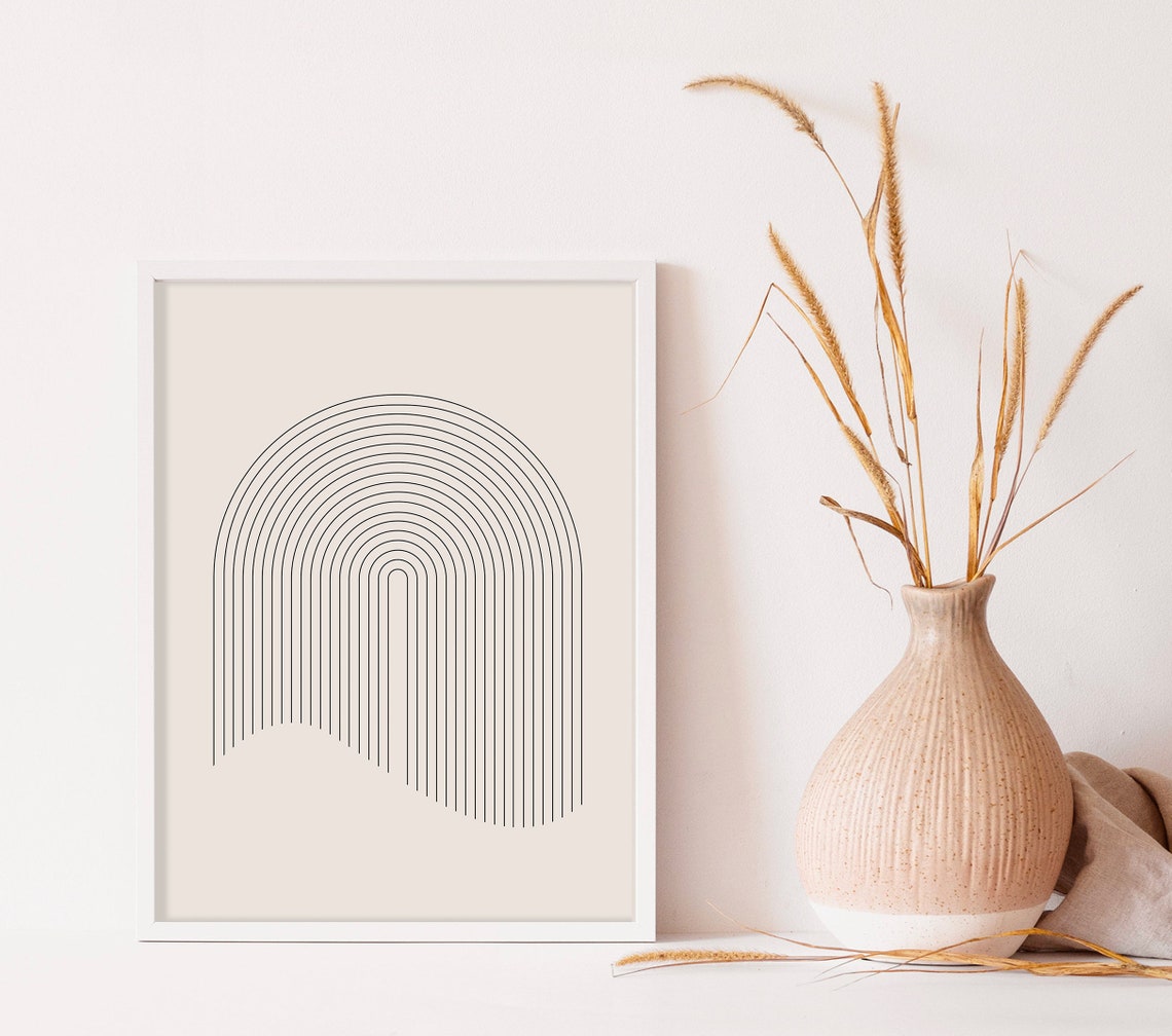 Minimalist Line Art Rainbow Arch Beige Neutral Abstract Wall Art