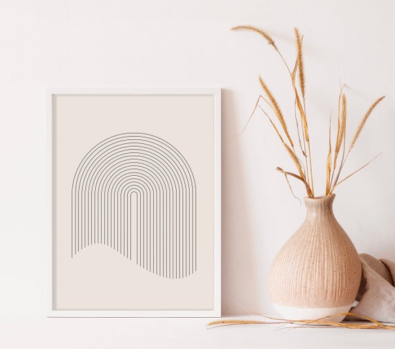 Rainbow Wall Art Mid Century Modern Print Neutral Wall Art Abstract Art Print Boho Decor Instant Minimalist Print