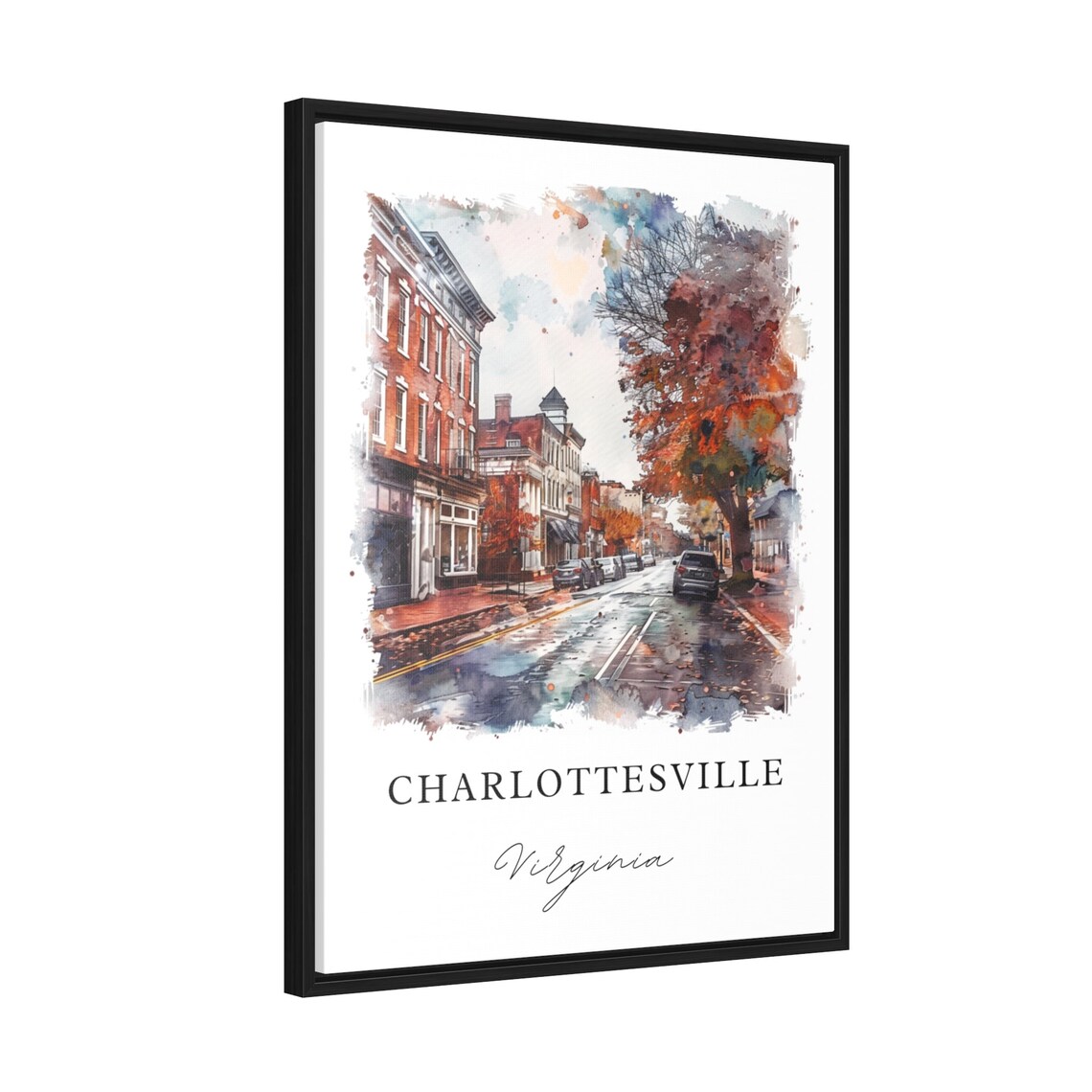 Charlottesville Virginia Downtown Street Watercolor Rainy Day Poster - Image 2