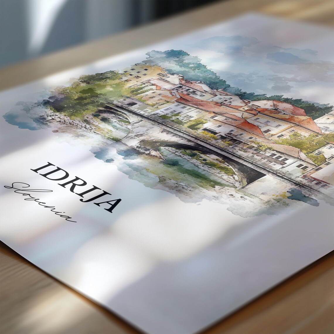 Idrija Slovenia River Bridge Church Tower Watercolor Old Town Poster - Image 6