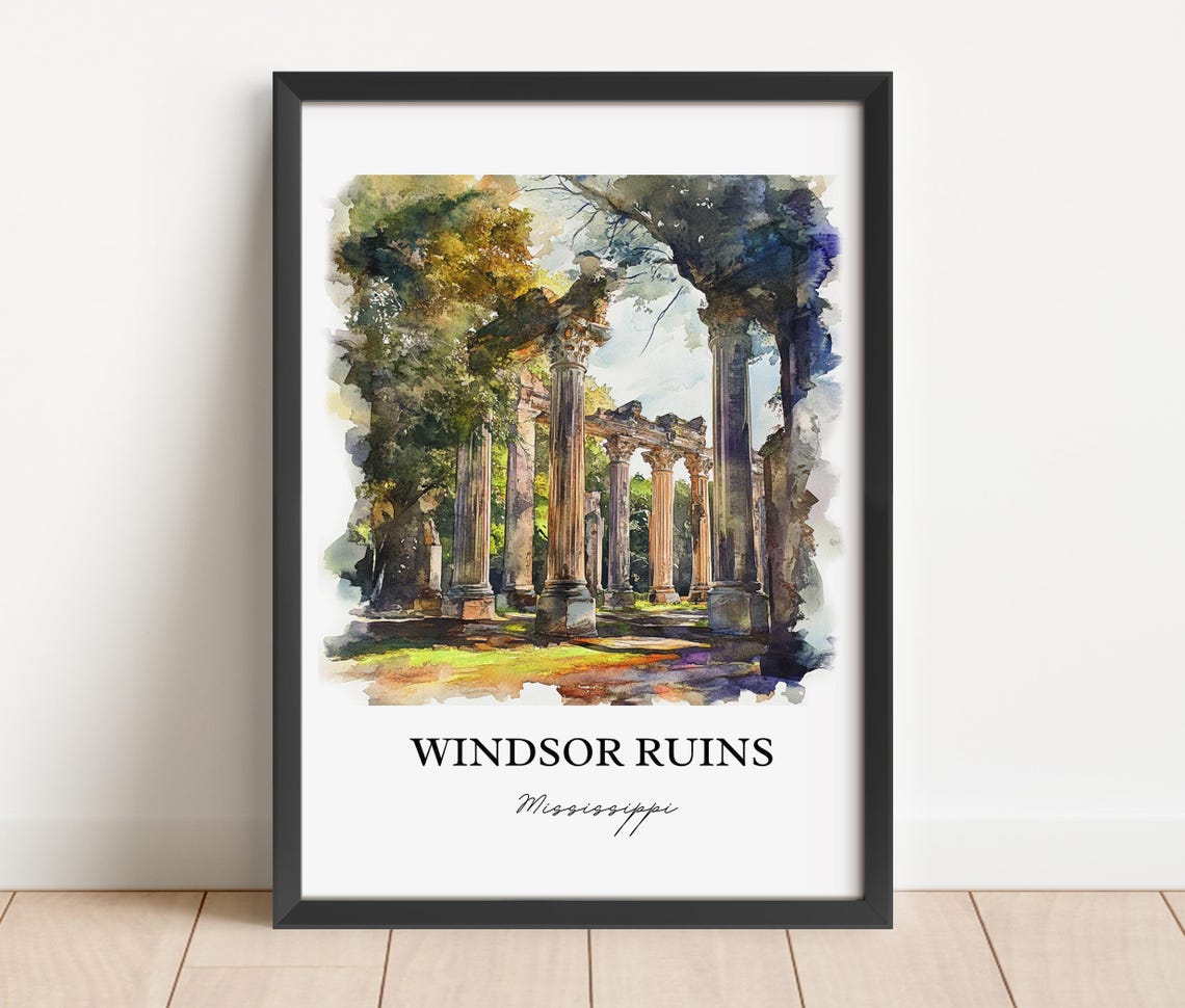 Windsor Ruins Mississippi Watercolor Ancient Columns Oak Trees Poster - Image 4