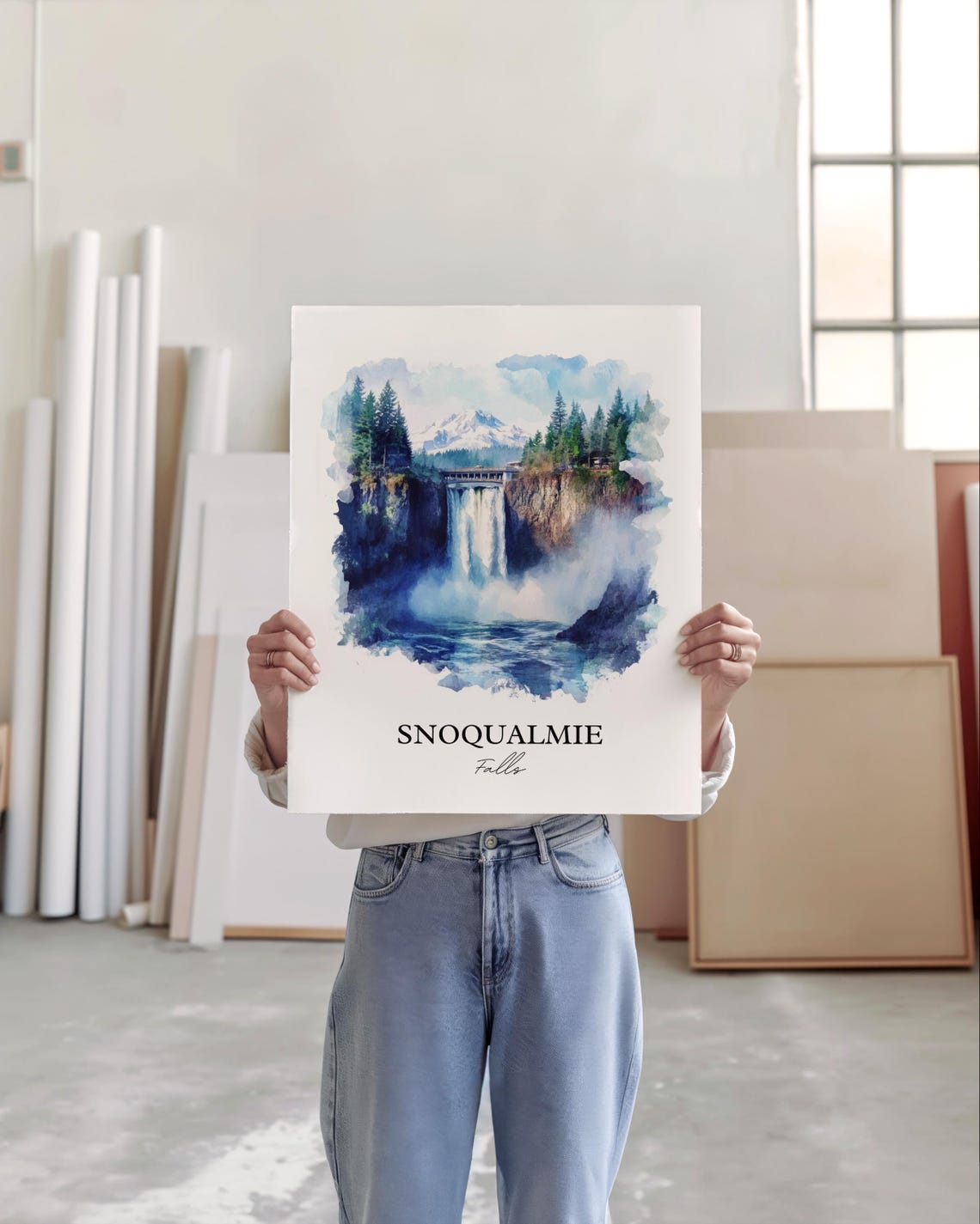 Snoqualmie Falls Watercolor Travel Poster, Washington St - Image 2