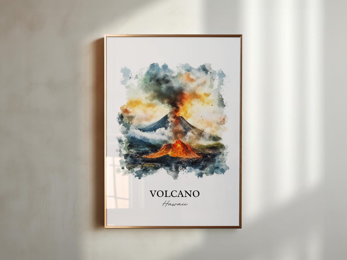 Volcano Hawaii Erupting Lava Watercolor Travel Art Gift Poster - Image 5