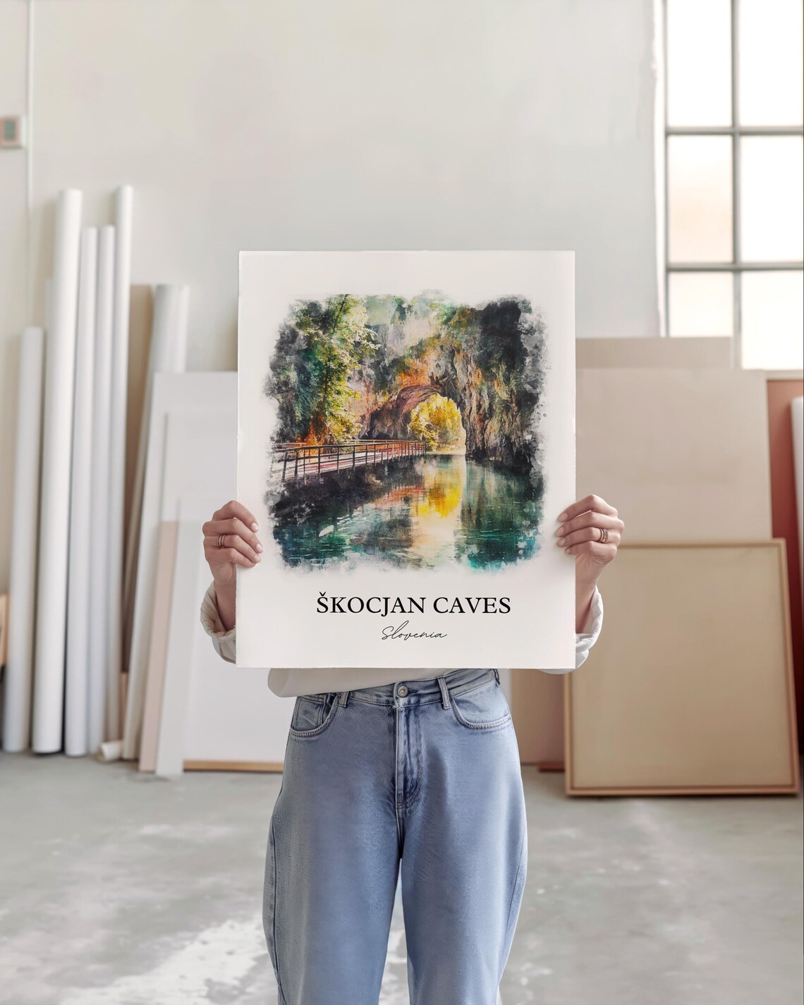 Skocjan Caves Slovenia Natural Bridge Watercolor Landscape Art Print - Image 4