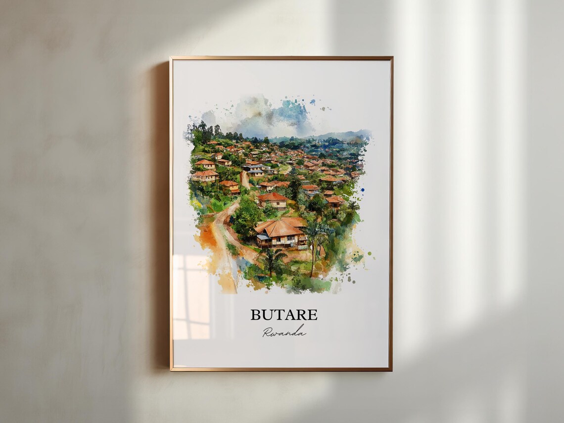 Butare Rwanda Green Hill Town Watercolor Scenic Travel Poster - Image 6