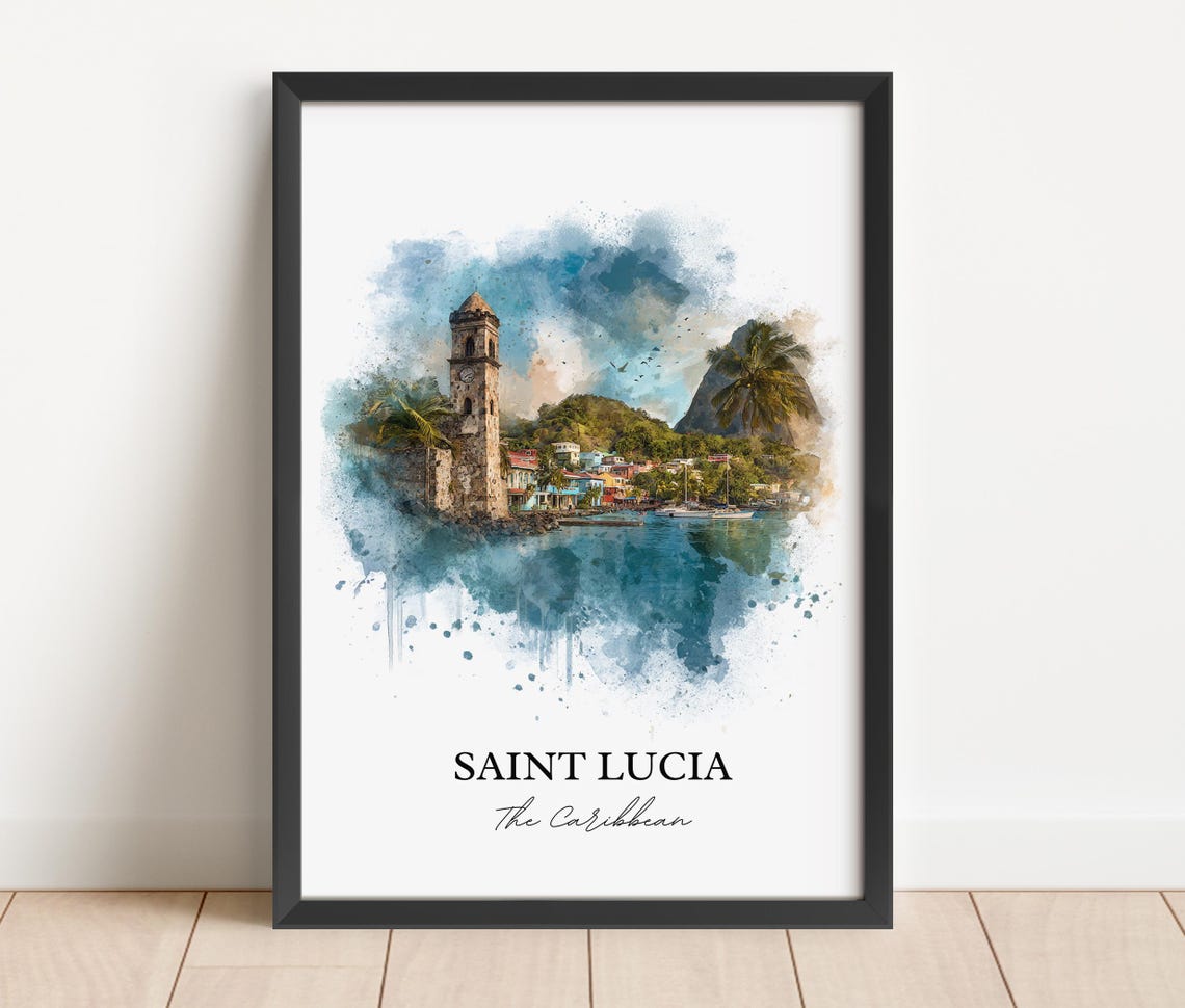 Saint Lucia Wall Art St Print Caribbean Watercolor Gift Travel Poster Housewarming - Image 4