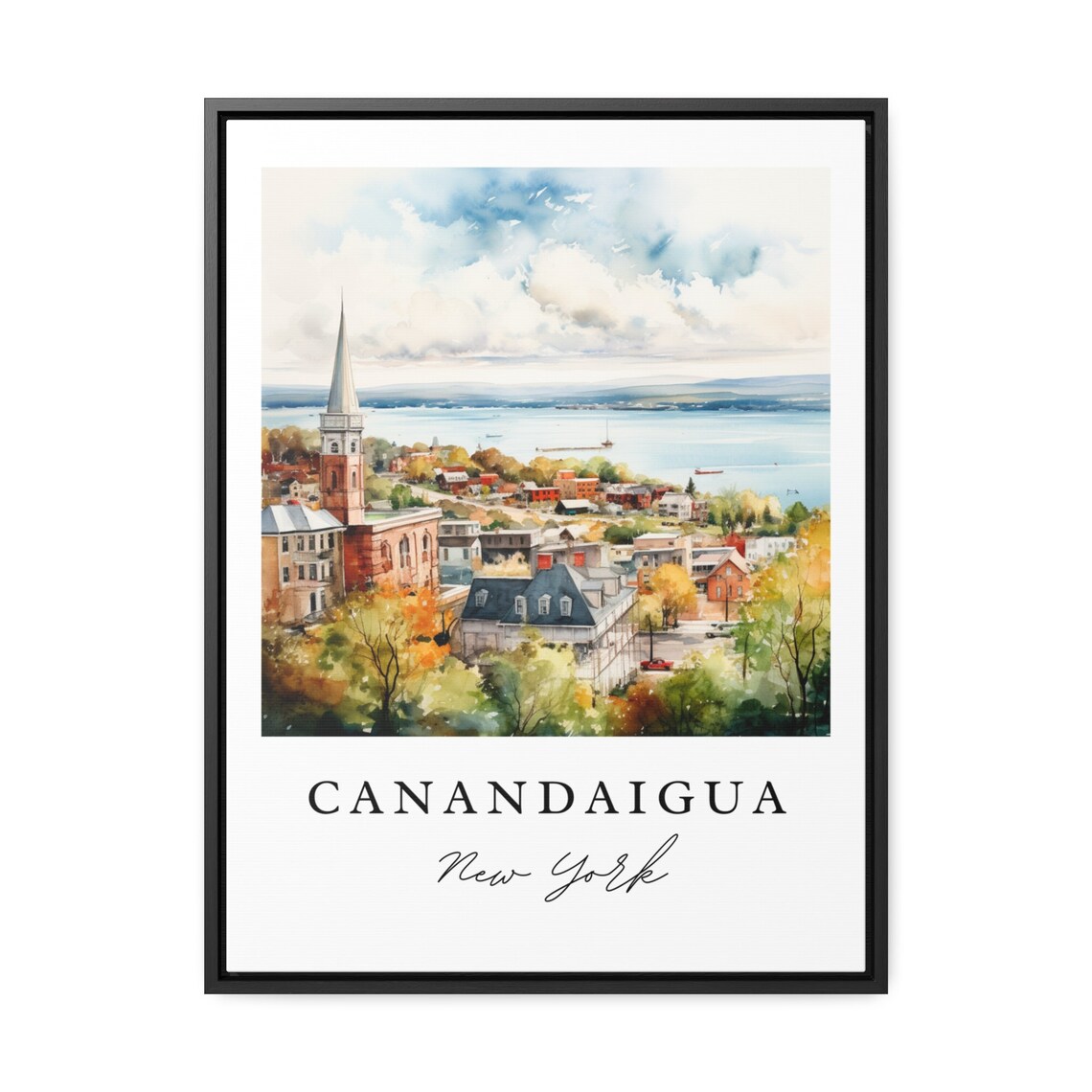 Canandaigua New York Finger Lakes Town Watercolor Lakeside Art Poster - Image 3