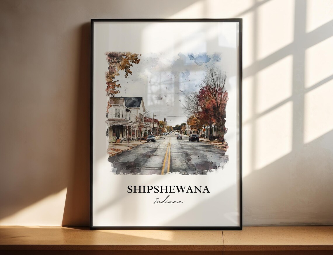 Shipshewana Indiana Main Street Autumn Watercolor Travel Gift Poster