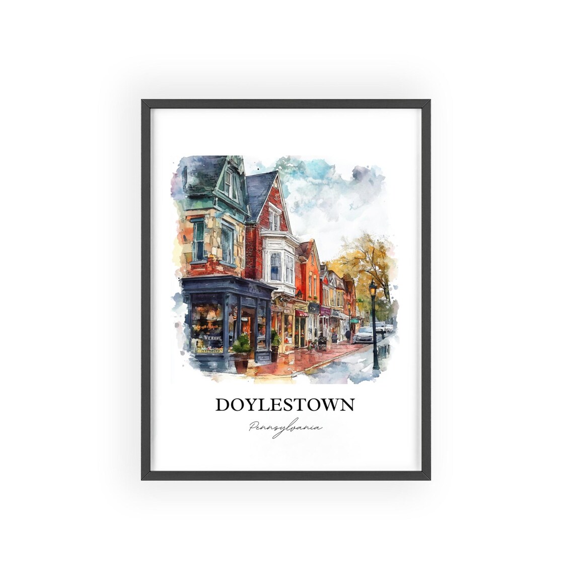 Doylestown Pennsylvania Historic Main Street Shops Watercolor Poster - Image 2