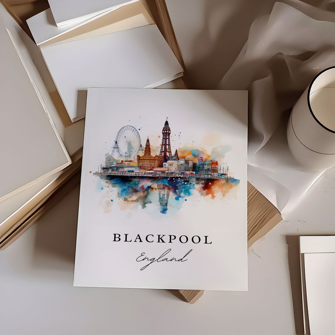 Blackpool England Tower Pier Seaside Watercolor Travel Poster - Image 5