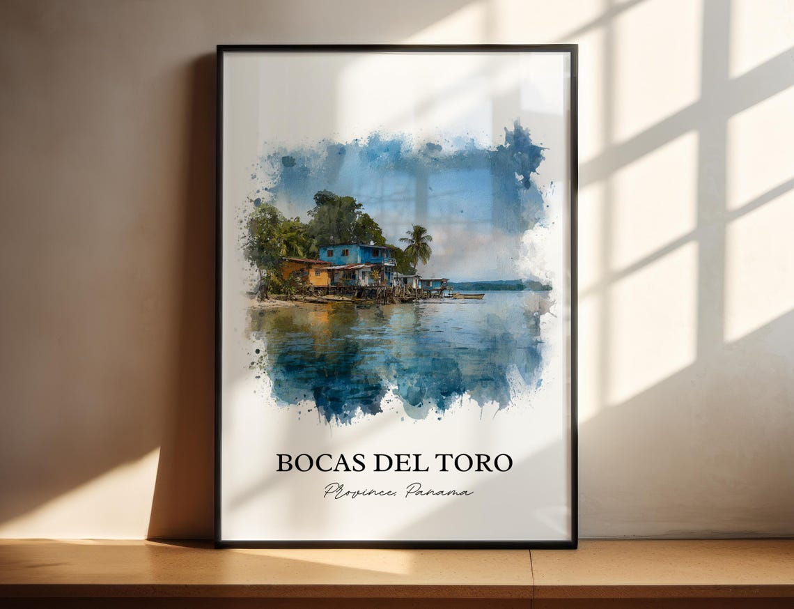 Bocas del Toro Panama Caribbean Waterfront Watercolor Travel Poster