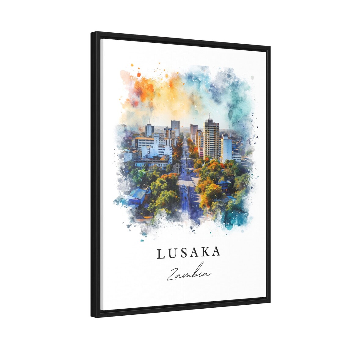 Lusaka Zambia African Watercolor City Skyline Boulevard Poster - Image 2
