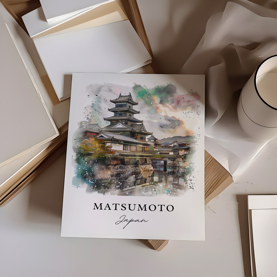 Matsumoto Japan Castle Black Fortress Watercolor Travel Poster - Image 6