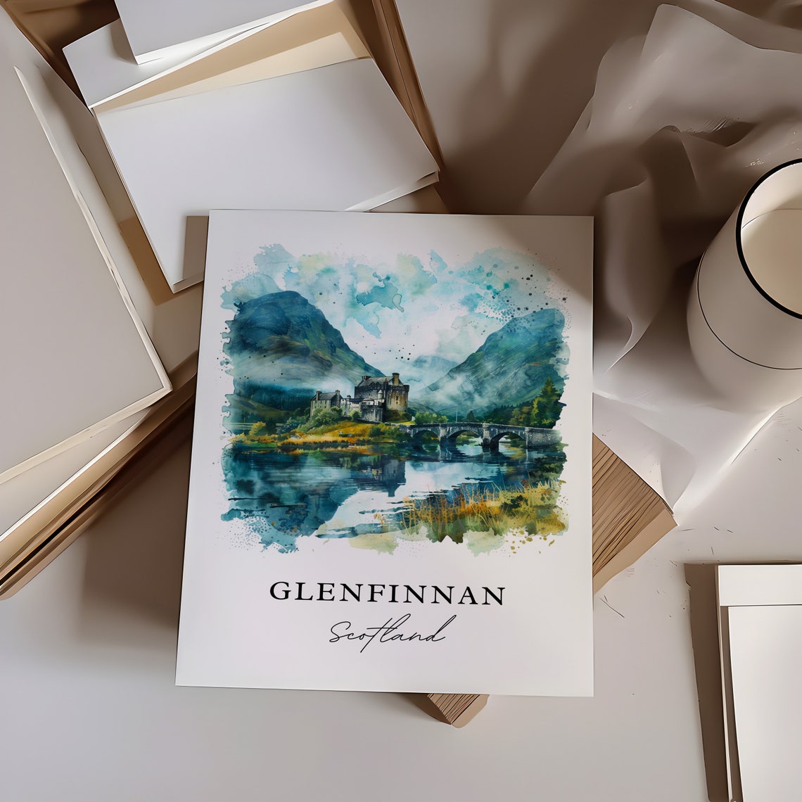 Glenfinnan Scotland Watercolor Travel Poster, Housewarming - Image 6
