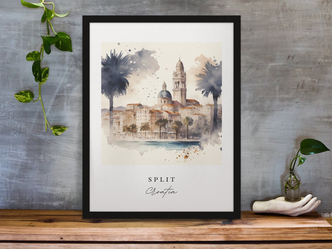 Split Croatia Waterfront Promenade Elegant Watercolor Travel Poster - Image 6