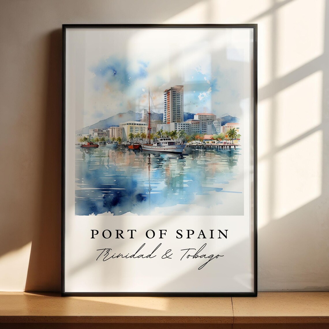 Port Of Spain Trinidad Watercolor Harbor Boats Skyline Poster - Image 4