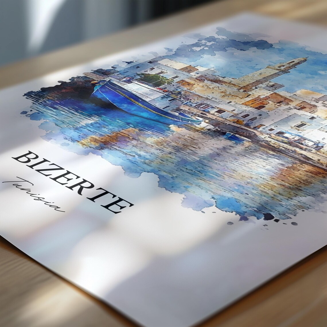 Bizerte Tunisia Old Harbor Fishing Boats Watercolor Travel Poster - Image 6