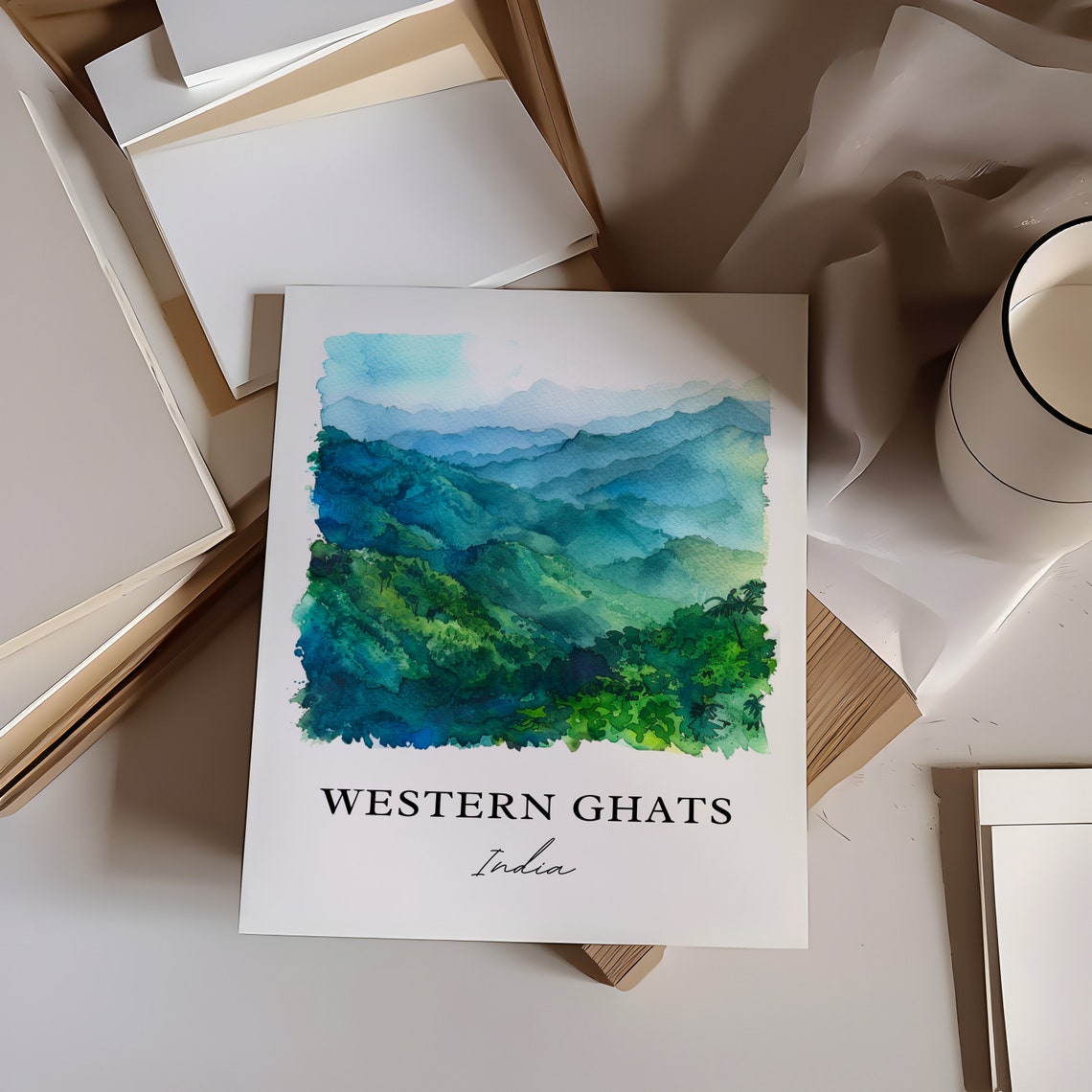 Western Ghats India Emerald Mountain Ridges Watercolor Travel Poster - Image 6
