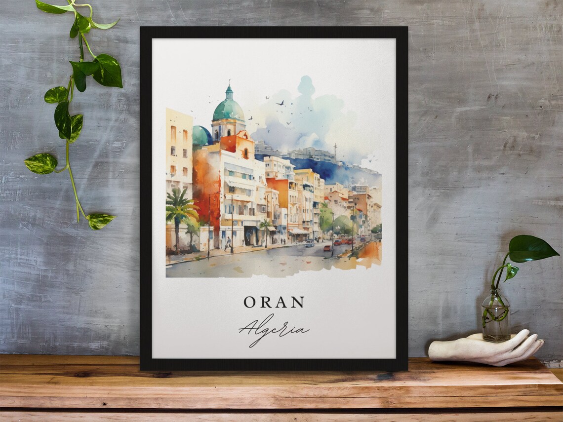 Oran Algeria Watercolor Old Town Street Travel Souvenir Poster