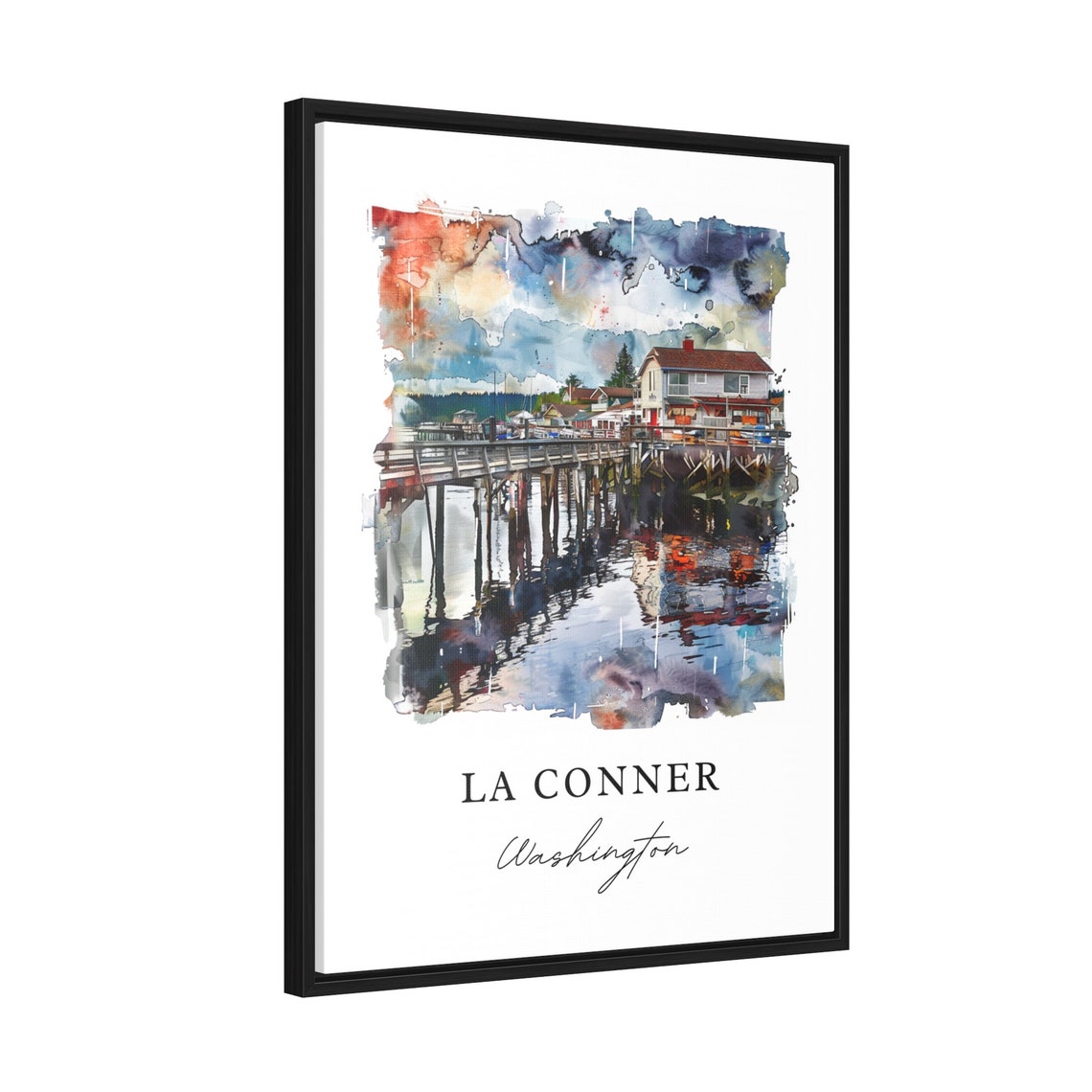 La Conner Washington Waterfront Pier Harbor Watercolor Poster - Image 2