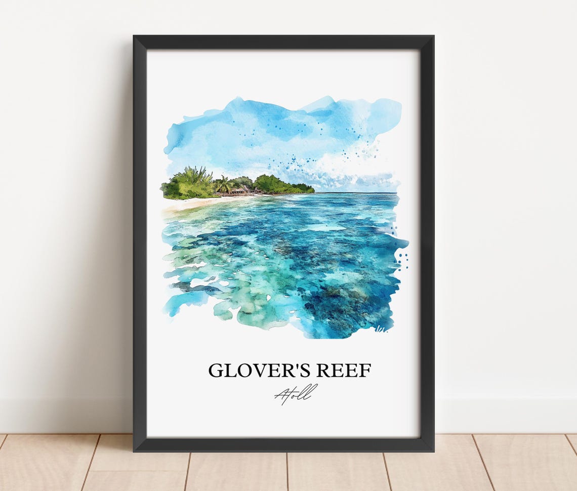 Glovers Reef Wall Art Belize Print Watercolor Gift Travel Poster Housewarming - Image 2