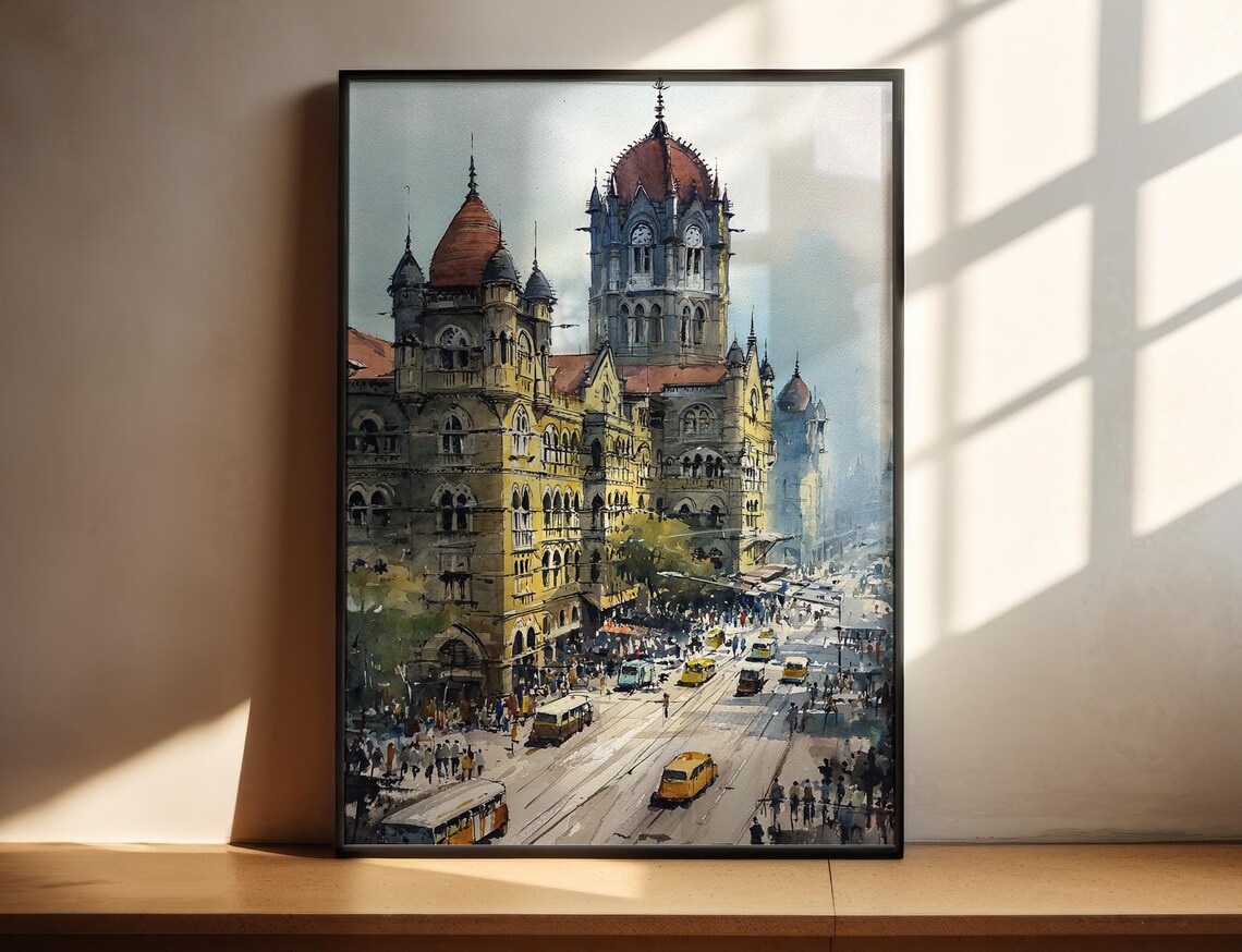 Mumbai Watercolor Travel Poster, India City Decor