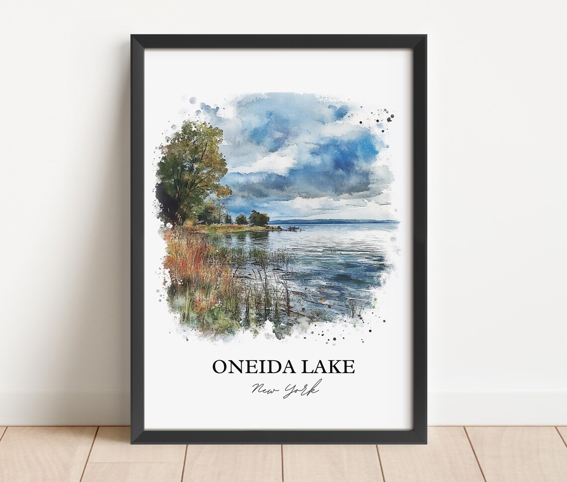 Oneida Lake New York Grassy Lakeshore Watercolor Lake Poster - Image 2